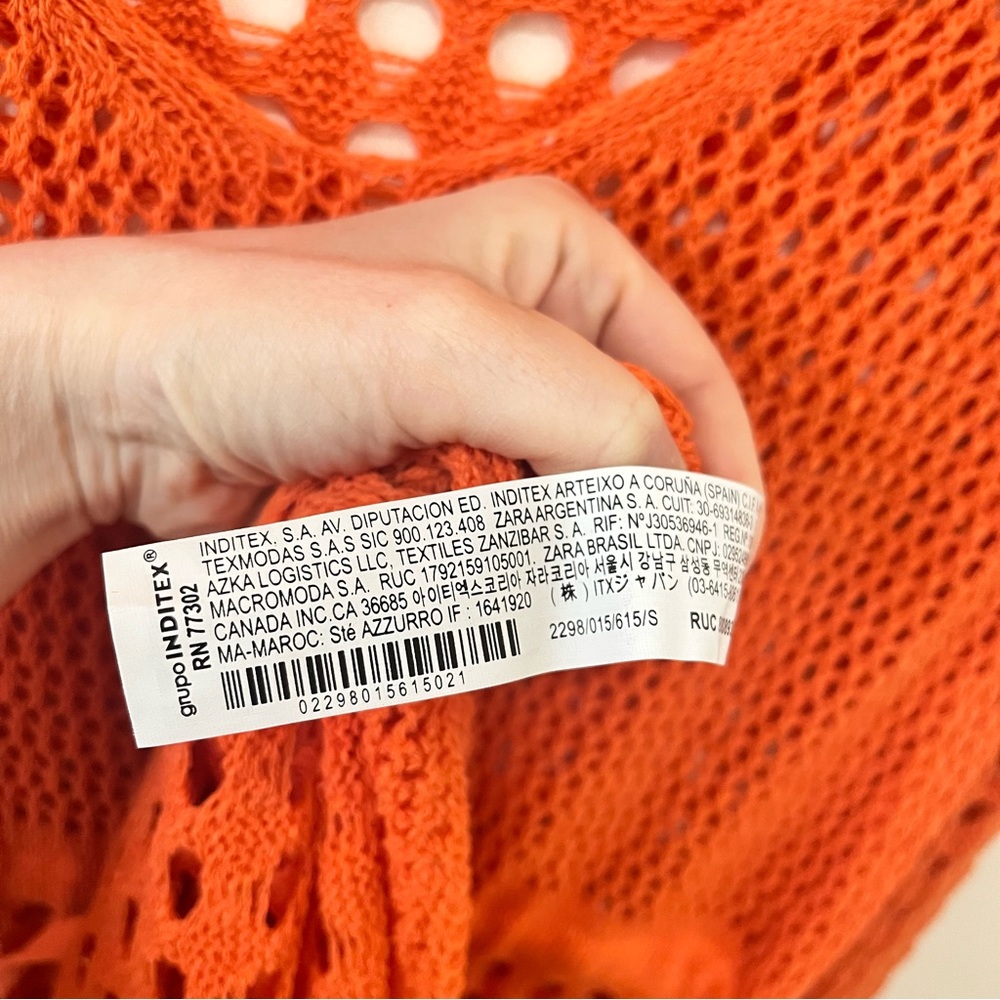 Zara Crochet Open Knit Maxi Dress Swim Coverup Orange Vacation Beachy Size Small - Picture 11 of 13